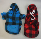 2-Pack Flannel Dog Hoodie Blue/Black + Red/Black Plaid In Small Size Free Ship