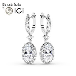 Oval 6 ct Solitaire Halo 950 Platinum Hoops Earrings, Lab-grown IGI