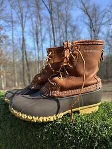 LL Bean Duck Boots Womens Size 8 M Brown Tumbled Leather Chamois Flannel Lined