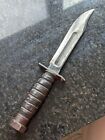 Vintage Camillus NY US Fixed Blade Military Survival Knife With Leather Handle