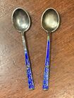 Norwegian Sterling Silver THUNE 925S Blue Enamel Spoons Set or 2 Scandinavian
