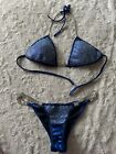 Women’s Shimmery Blue Fitness Competition Bikini w/Crystals Sz S/M