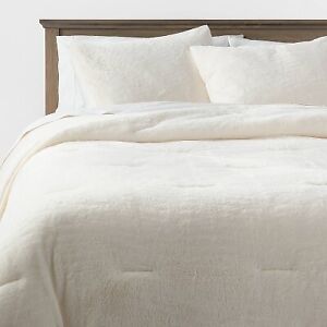 3pc King Luxe Faux Fur Comforter and Sham Set Ivory - Threshold