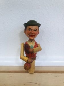 Vintage Hand Carved Wood Mechanical Puppet Wine Bottle Stopper
