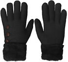 Button Detail Heavy Duty Womens Fur Trim Fleece Lined Winter Gloves