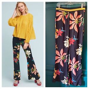 Anthropologie Farm Rio Calla Flared Pants high rise floral bell bottoms