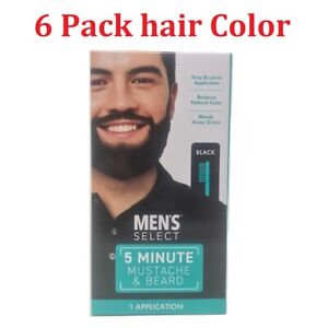 6pk  Men's Select Hair Color Mustache and Beard Dye 5 minute Black or Dark Brown