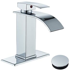 Chrome Bathroom Sink Faucet Single Handle 1Hole Vanity Mixer Faucet with Drain