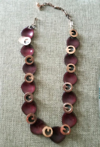 Vintage Copper Multi Enamel Pendant Link Necklace Adjustable 18