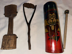 LATIN PERCUSSION folk instruments guatemala tiki tube hollow wood lot 3 carved