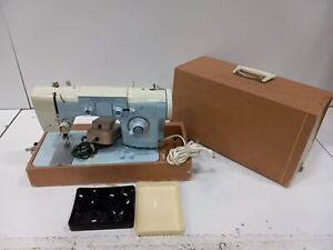 Vintage Penncrest Blue/White Sewing Machine h Accessories In Case