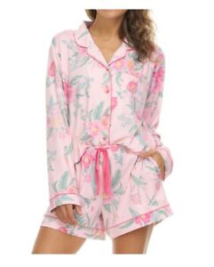 Flora By Flora Nikrooz Notch Collar Long Sleeve With Shorts Pajamas (Pink Floral