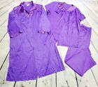 Vanity Fair 3 PC Pajama Set Robe Womens Large Purple Nylon Embroidered 80's Pant