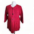 Kilronan Knitwear Irish 100% New Pure Wool Cable Knit Cardigan Women’s XXL Red