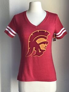 New USC Trojans Short Sleeve V Neck Top Women's size XS Stretchy Comfortable