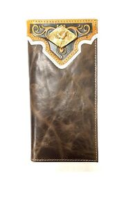 Western PU Leather Wallet Rooster Rodeo Bifold Checkbook Coffee Hand Tool 7.5''