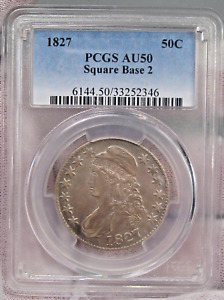 AU 1827 CAPPED BUST Half Dollar. PCGS AU50 Square Base 2 Variety. stock#103bbe