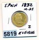 1832 SPAIN - 2 Escudos Gold Coin Ferdinand VII - Madrid M/AJ - #5819