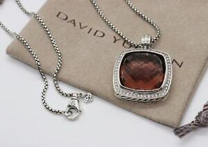 David Yurman Sterling Silver Albion 20mm Morganite Diamond Pendant Necklace 18”