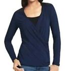 Cabi Hanky Top Shirt Blue Long Sleeve Ruched Mock Wrap Stretch Women's Size XL