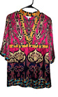 CAbi 100% Silk Erte Black and Pink V Neck Draw String Top Dress Size Small