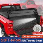 5.5FT 4-Fold Soft Truck Bed Tonneau Cover For 2015-2024 Ford F150 F-150 w/ Lamp (For: Ford F-150)
