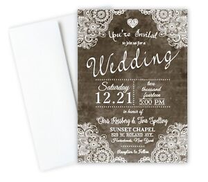Wedding Invitations Country Lace Rustic Theme With RSVP Personalized Set of 100