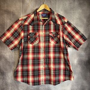 Pendleton Frontier Shirt Men's XXL 2XL Plaid Pearl Snap Short Sleeve Western