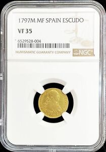 1797 M MF GOLD SPAIN 1 ESCUDO CHARLES IV COIN MADRID MINT NGC VF 35