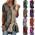 Womens Short Sleeve Printed Tunic Tops T Shirt Ladies Summer Casual Loose Blouse