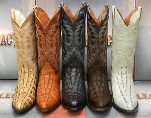 Mens Western Boots Crocodile Tail Pattern Cowboy Rodeo Genuine Leather J Toe