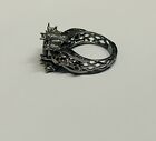Red Garnet Bat and Skull Gothic Engagement Ring For Womens Silver Gun Metal Fn