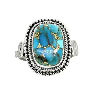 Blue Copper Turquoise Ring 925 Sterling Silver Band Ring Handmade Jewelry II30