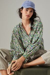 Anthropologie Maeve Ashleigh Puff-Sleeved Buttondown blouse Women Small Petite