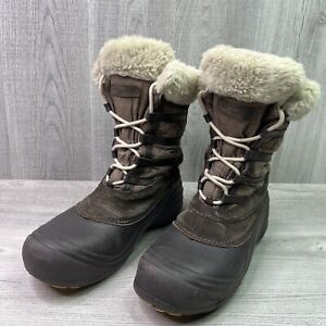 Columbia Women Lace Up Brown Winter Snow Boot Mid Calf Faux Fur BL1519-205 Sz 10