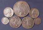 LOT 7 US SILVER COINS 1923 S PEACE SILVER DOLLAR 1941  & 1945 HALF DOLLARS ETC