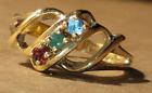 🌈14K Solid Yellow Gold Multi Gems Mother's Ring Blue Green Red BZ 3.5g size 5.5