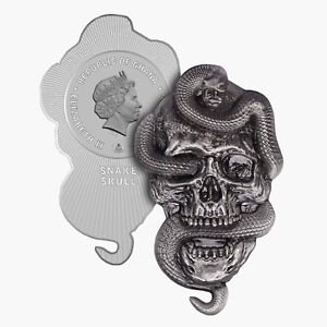 2022 Ghana Snake Skull Silver Plated 1 oz CN Coin - 2,000 Mintage