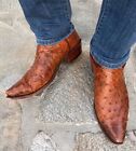 New Handmade Pure Ostrich Print Leather Western Cowboy Boots For Men's