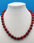 Red Coral Round Bead Necklace with Silver Tone Accents