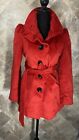 Steve Madden Trench Coat Women's Small Red Velour Belted Large Buttons