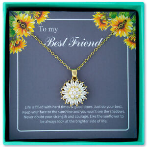 Spinning Crystal Sunshine Sunflower Flower Necklace with Gift Box
