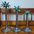 New ListingVintage Hammered Brass Palm Tree Candle Stick Holders Green Leaves - Set of 3