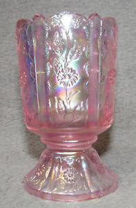 Vintage Signed FENTON Glass – Iridescent Pink Floral Design Toothpick Holder