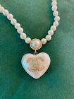 Authentic CHANEL Pearl Necklace with Pearl Heart and CC logo - 16.5