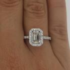 1.95 Ct Cathedral Halo Emerald Cut Diamond Engagement Ring SI1 D White Gold 18k