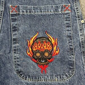 Vintage 2000s Y2K JNCO Skull Flames Baggy Jeans Adult 36 x 32 Blue Denim Mens