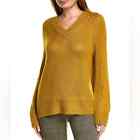 LAFAYETTE 148 Raglan Alpaca & Silk-blend V Neck Sweater Golden Amber Size Large
