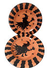 NEW SET of 2 Laurie Gates Halloween Witch Spiders 9.5”  Plates Orange & Black