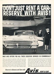 1958 Fairlane Ford Avis Rental Car Vintage Advertisement Car Print Ad J488
